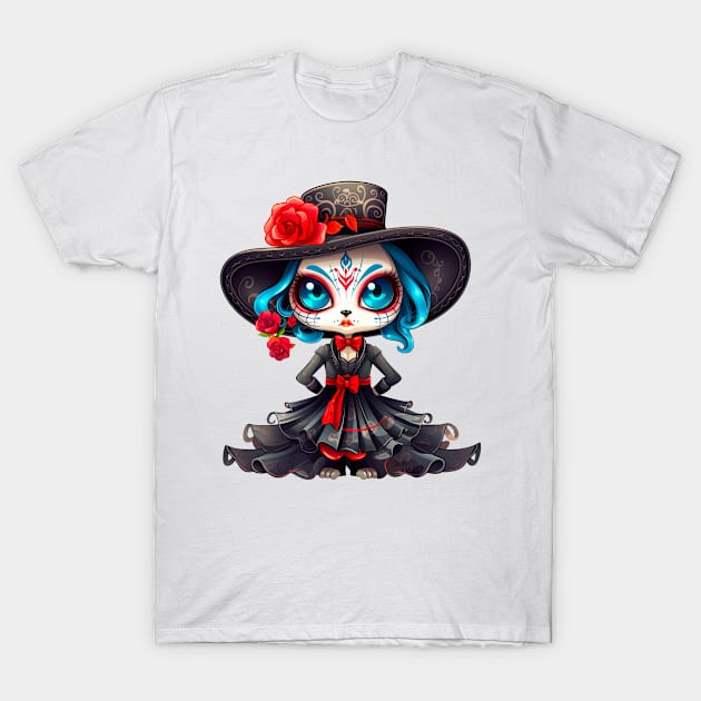 Dia de los Muertos Cat #10 T-Shirt by Chromatic Fusion Studio